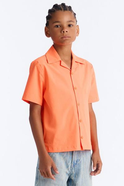 Mini Montez Cuban Collar Button Up Shirt - Orange