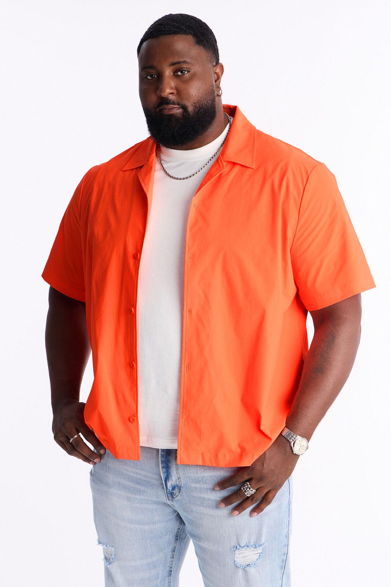 Montez Cuban Collar Button Up Shirt - Orange