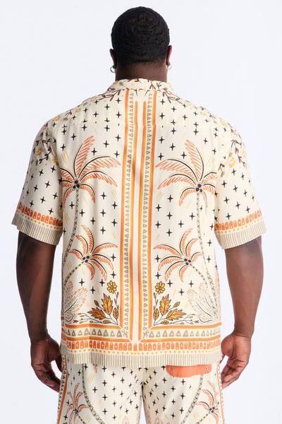 Tropical Twilight Resort Short Sleeve Cuban Collar Shirt - White