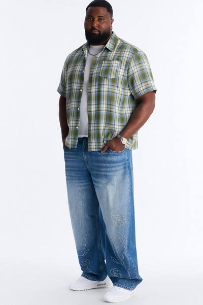 Barrel Etched Floral Jean - Medium Blue Wash