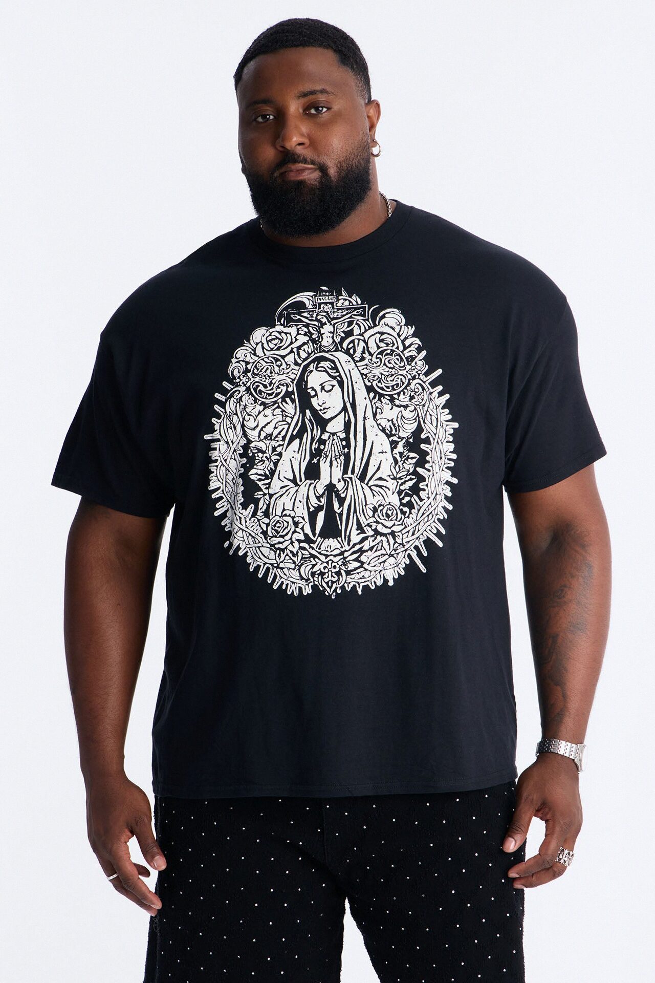 La Familia Mother Mary Short Sleeve Tee - Black