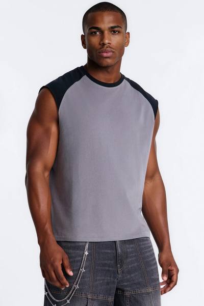Boxy Raglan Muscle Tee - Grey/Black