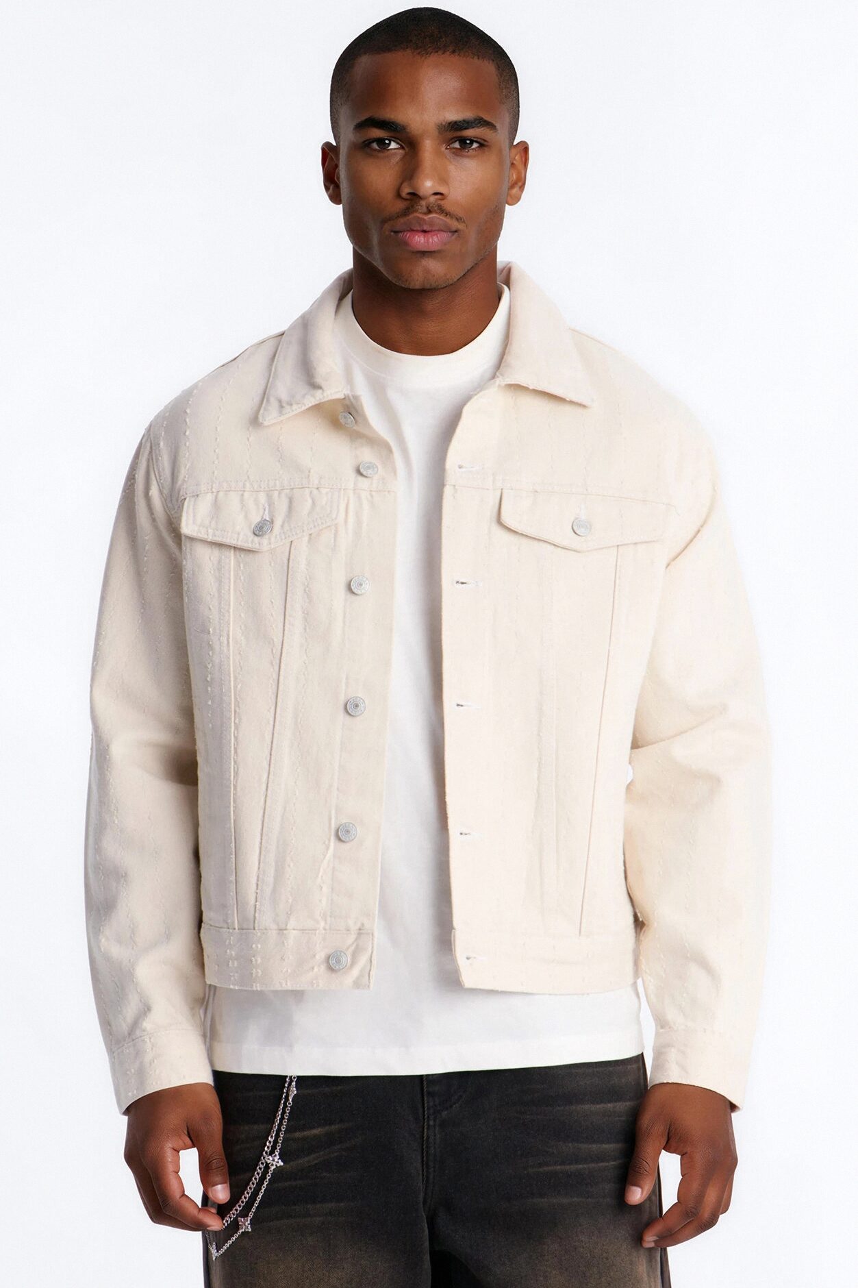 Cropped Feeling Edgy Denim Jacket - Cream