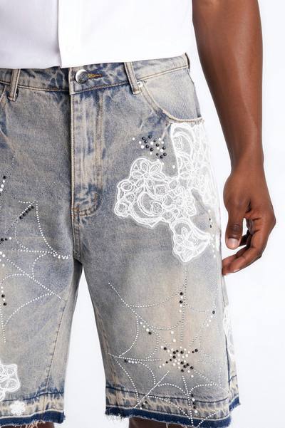 Lace Trap Rhinestone Baggy Denim Short - Light Blue Wash