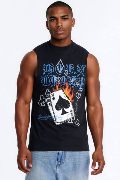 Born Lucky Muscle Tee - Black