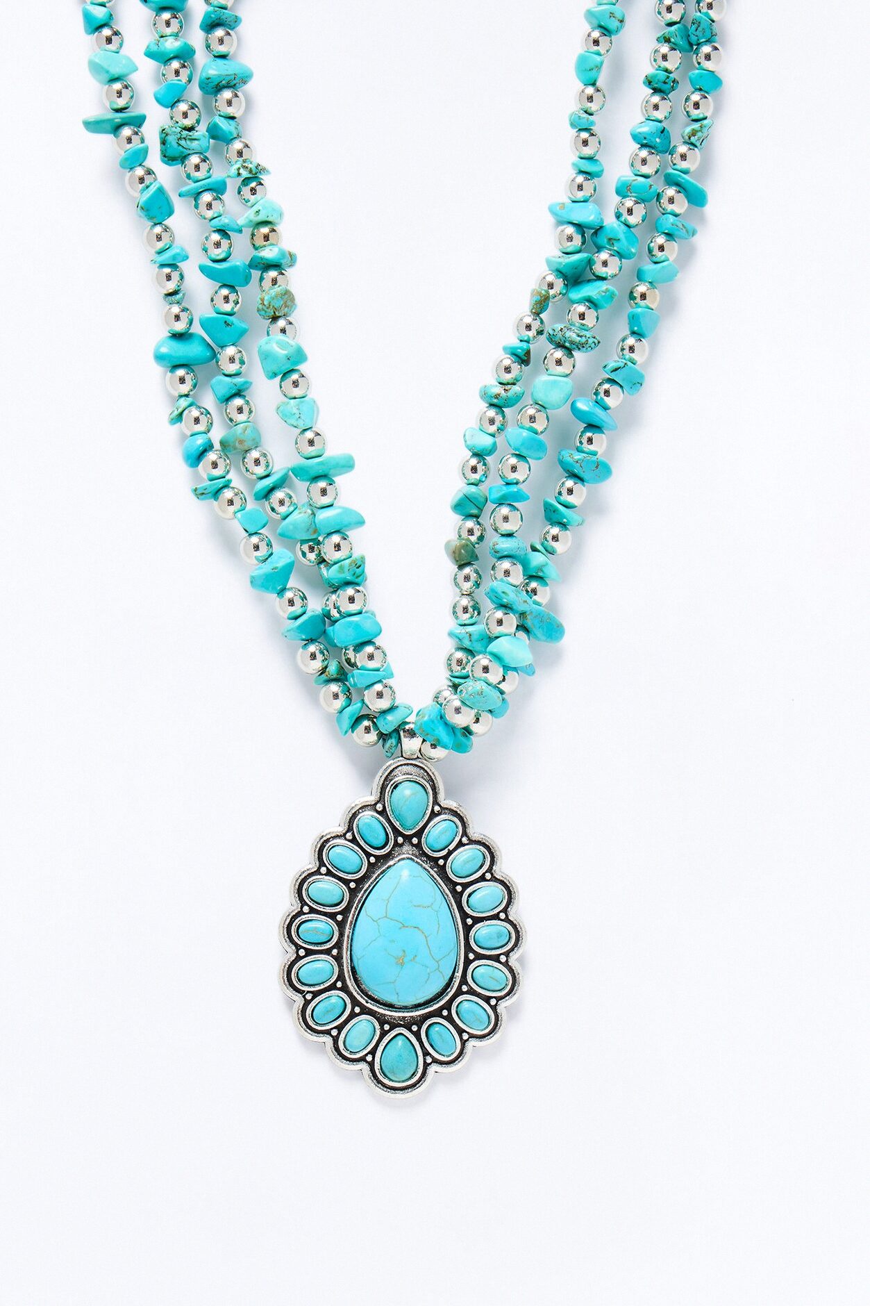 Country Girl Charm Jeweled Necklace - Turquoise