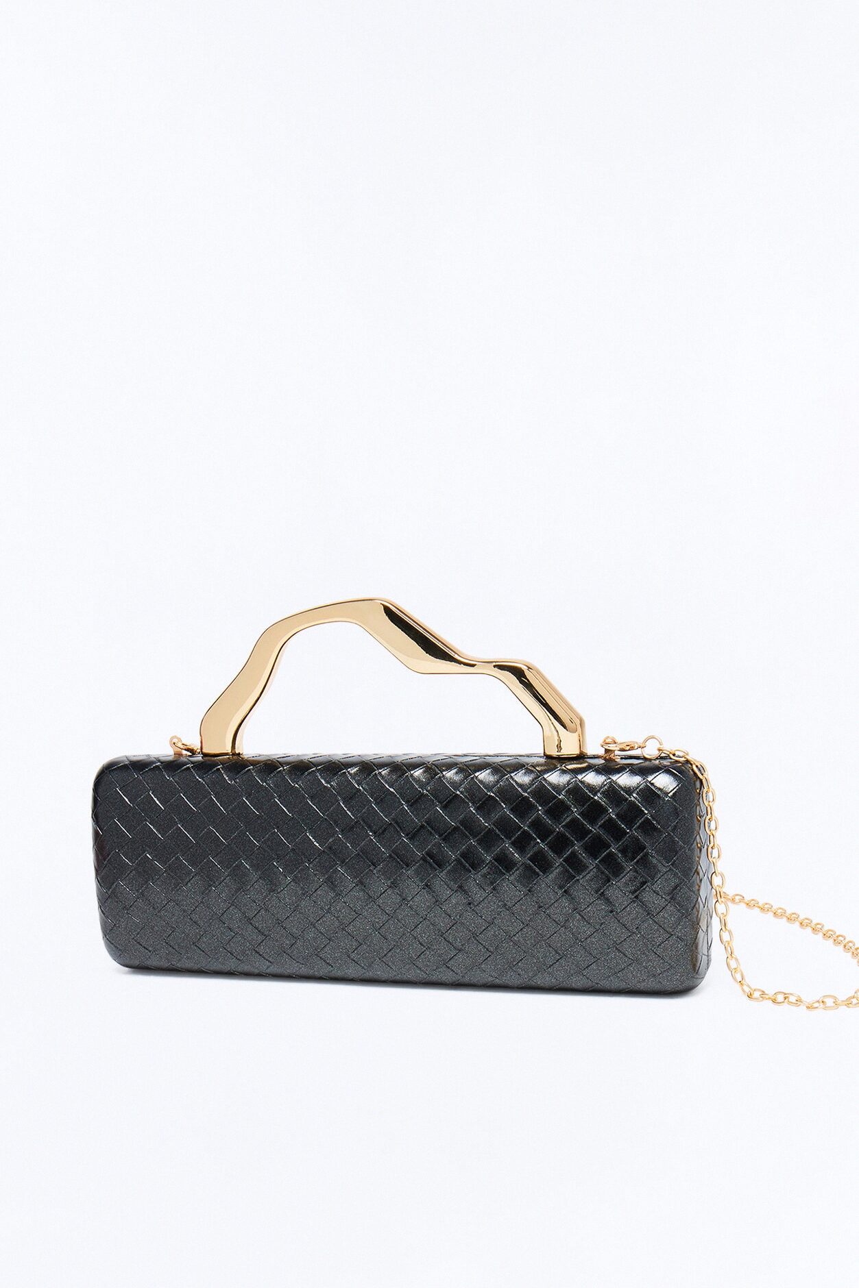 Deco Woven Faux Leather Clutch - Black