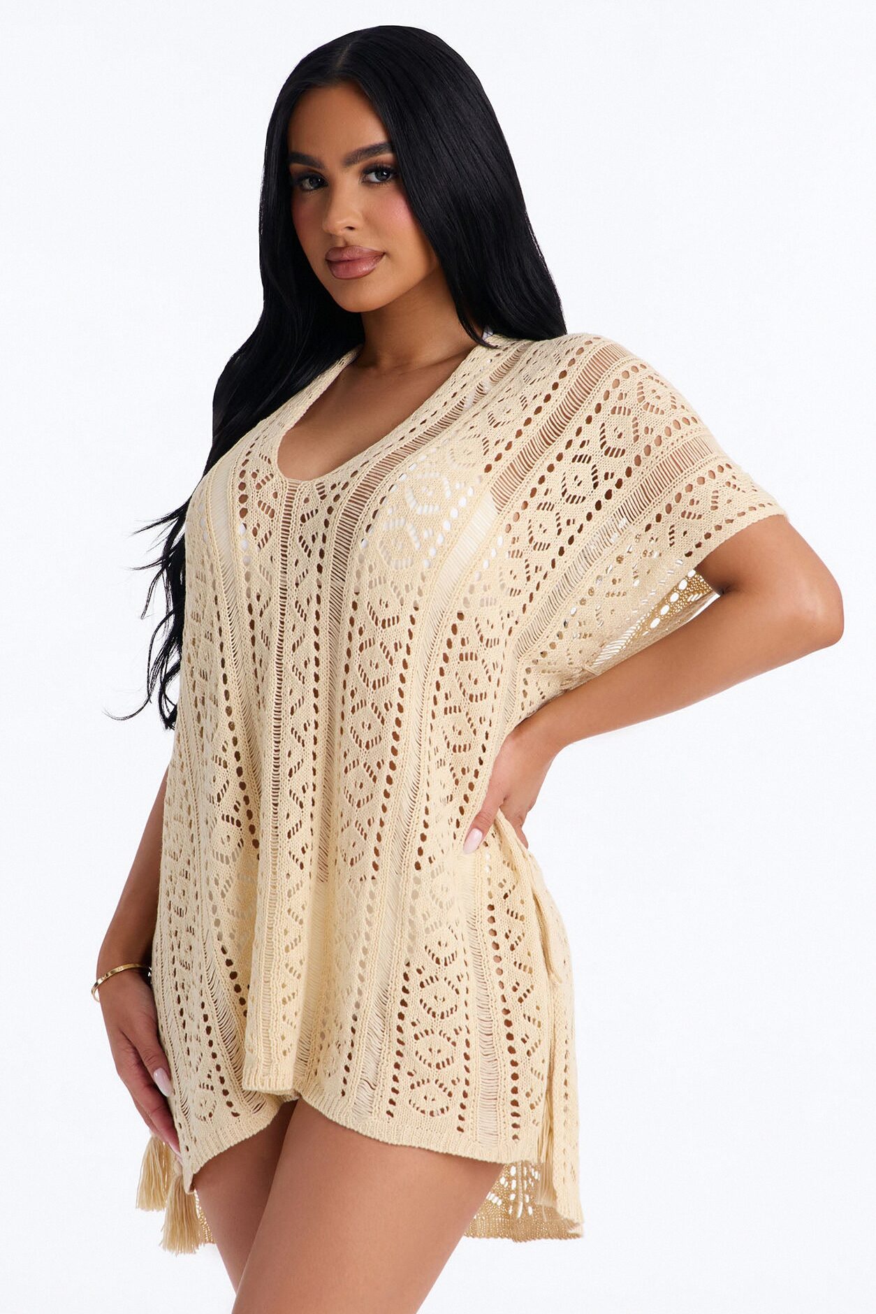 Iris Crochet Swim Cover Up - Beige