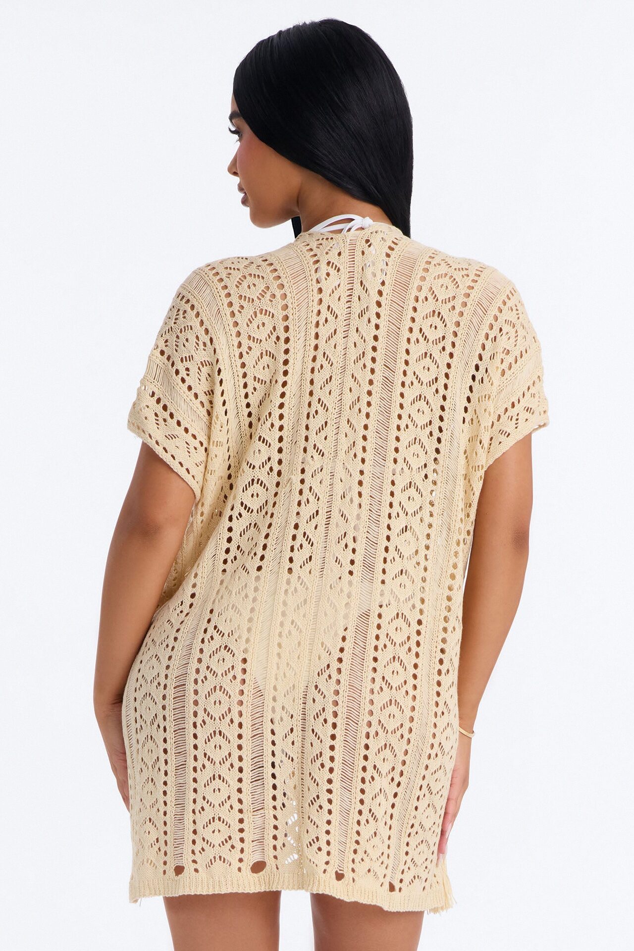 Iris Crochet Swim Cover Up - Beige