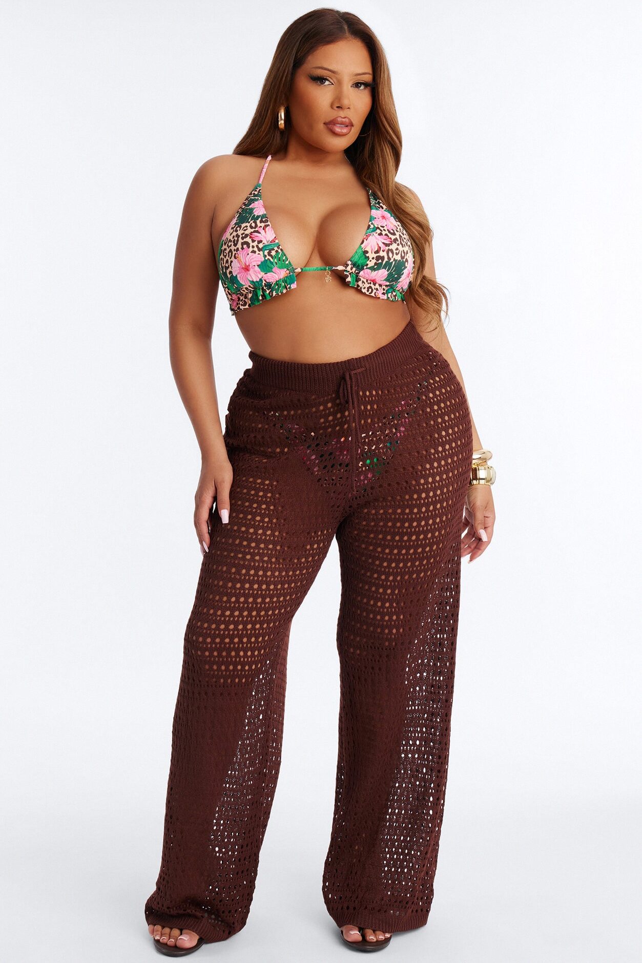 Temptress Textured Knit Swim Cover Up Pant - Chocolate
