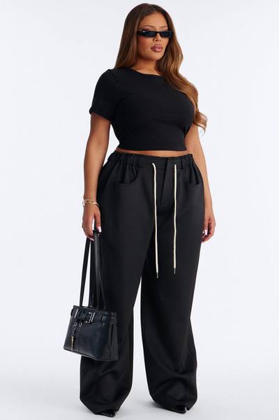 Don't Get Too Comfortable Low Rise Wide Leg Scuba Pant - Black