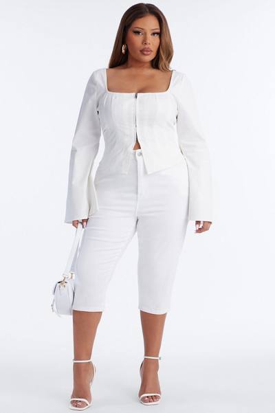 Miss Professional Front Zip Denim Top - White