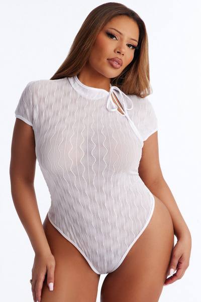 Nayeli Sheer Mesh Short Sleeve Bodysuit - Ivory