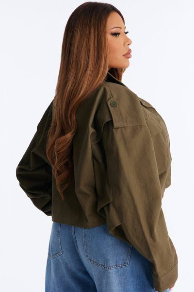 Mission Accomplished Cropped Funnel Neck Utility Jacket - Olive