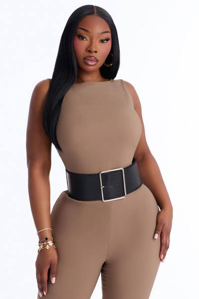 Amaya Boat Neck Belted Capri Jumpsuit - Taupe