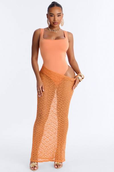 Alyx Sheer Lace Maxi Dress - Orange