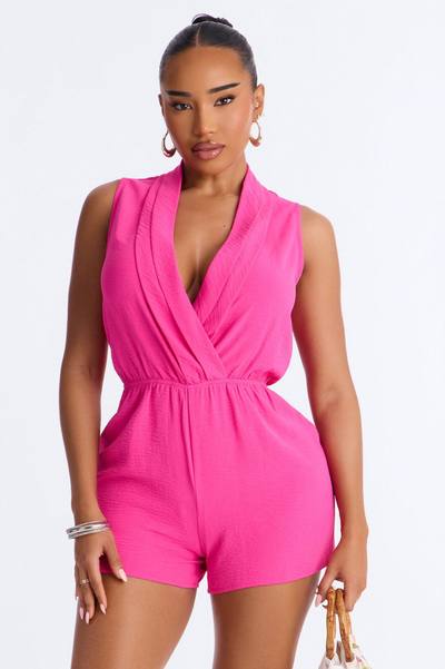 Belia Surplice Romper - Fuchsia