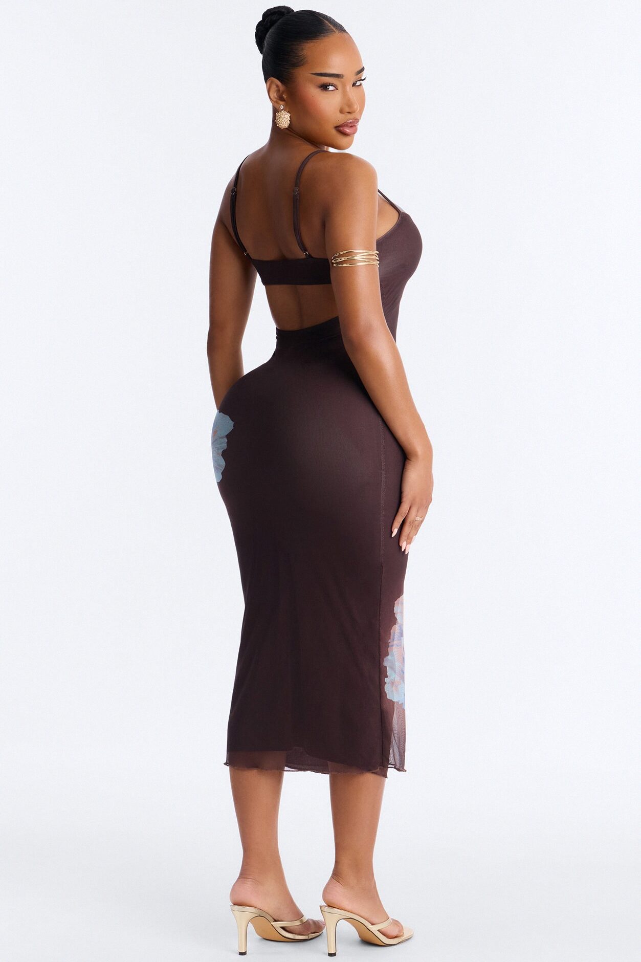Betsy Floral Mesh Maxi Dress - Brown/combo