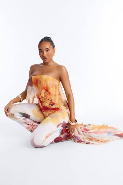 Steph Draped Floral Strapless Jumpsuit - Yellow