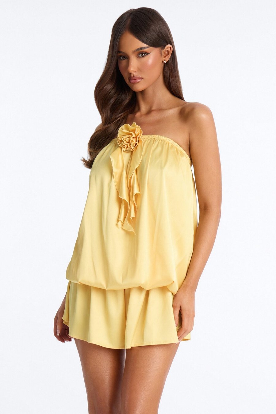 Summer Rose Satin Romper - Yellow