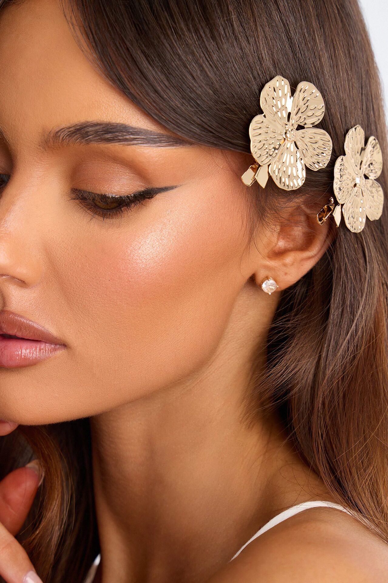 Golden Flower 2 Piece Hair Clip Set - Gold