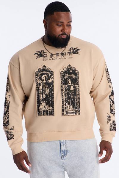 Saint Message Patched Crewneck Sweatshirt - Taupe