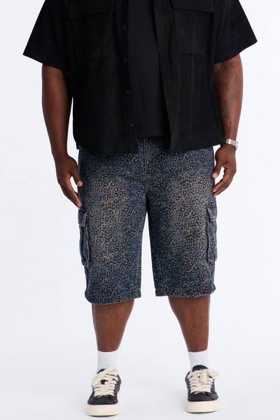 Snow Leopard Dusk Baggy Cargo Denim Short - Dark Wash