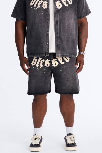 Relaxed Been Blessed Denim Shorts - Black Wash