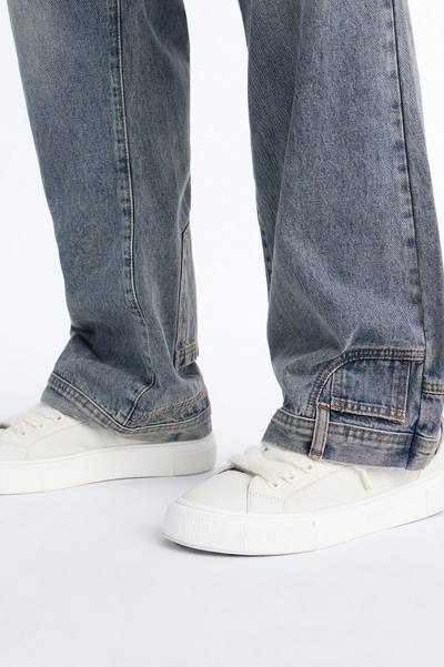 Straight Flare Upside Down Hem Jeans - Vintage Blue Wash