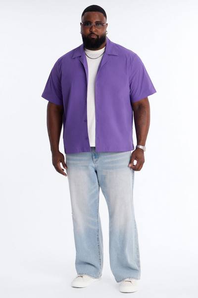 Montez Cuban Collar Button Up Shirt - Purple