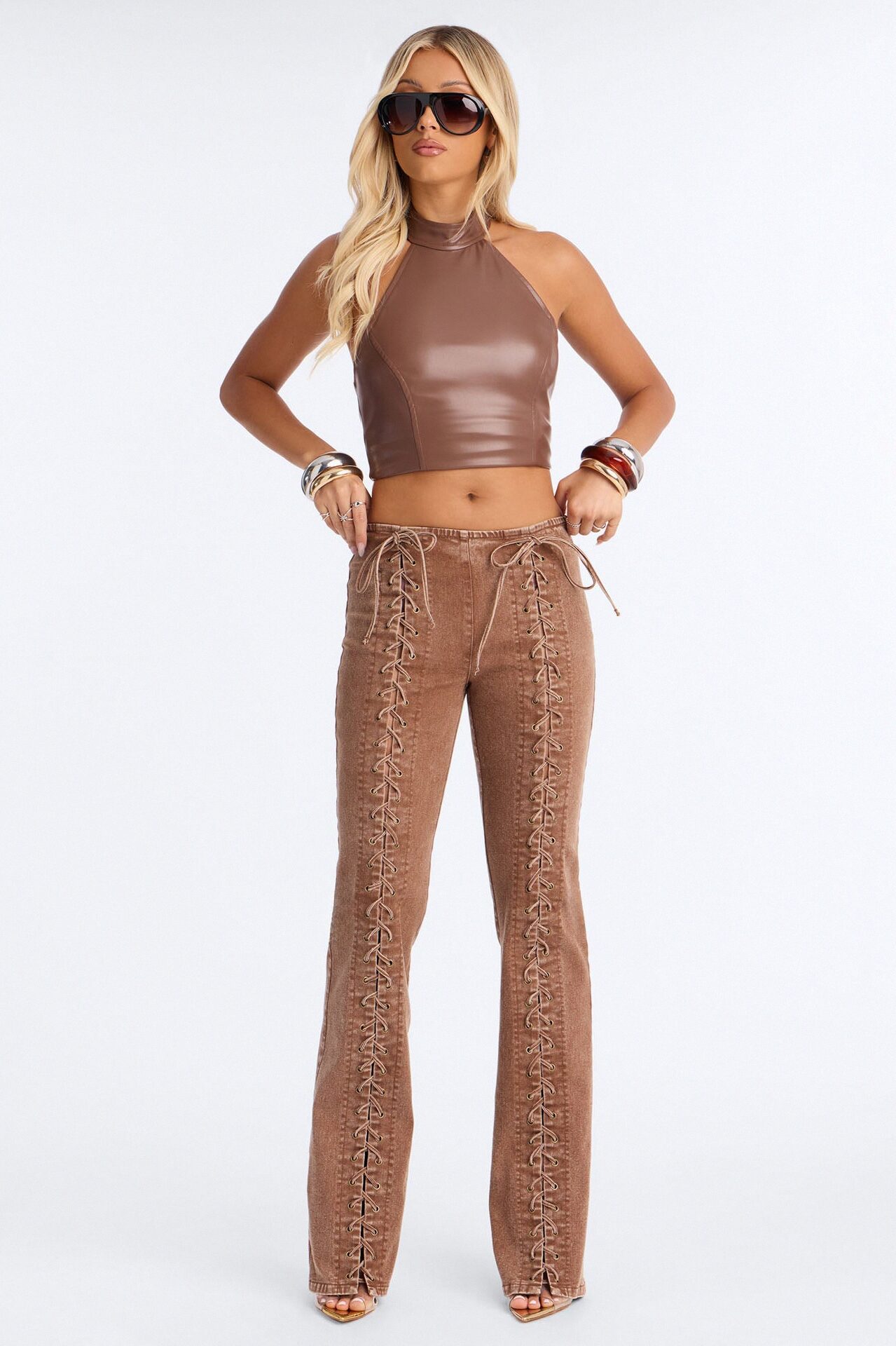 Iconic Moments Lace Up Skinny Straight Pant - Brown