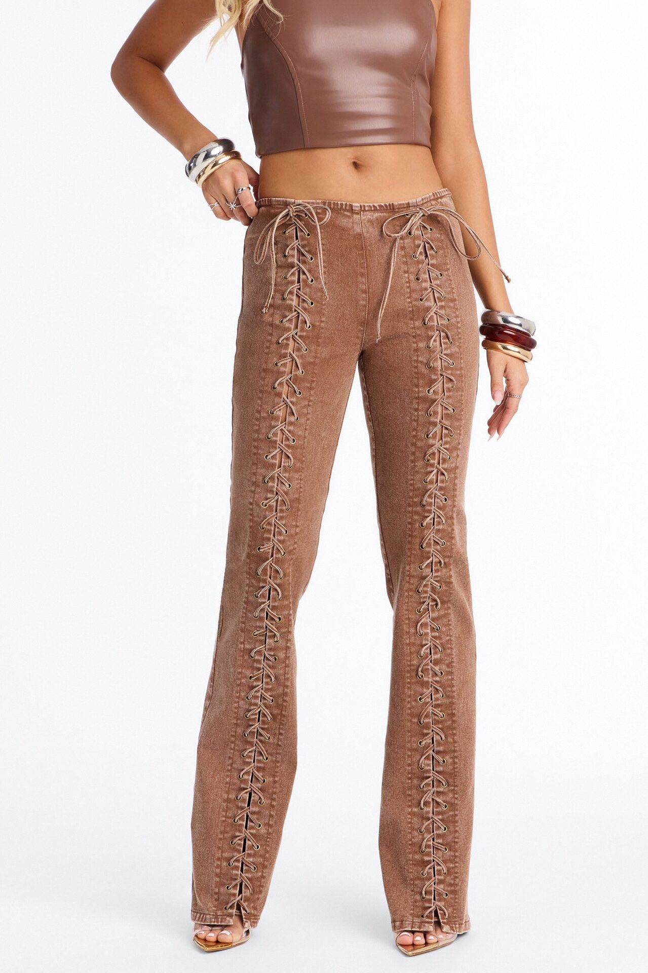 Iconic Moments Lace Up Skinny Straight Pant - Brown
