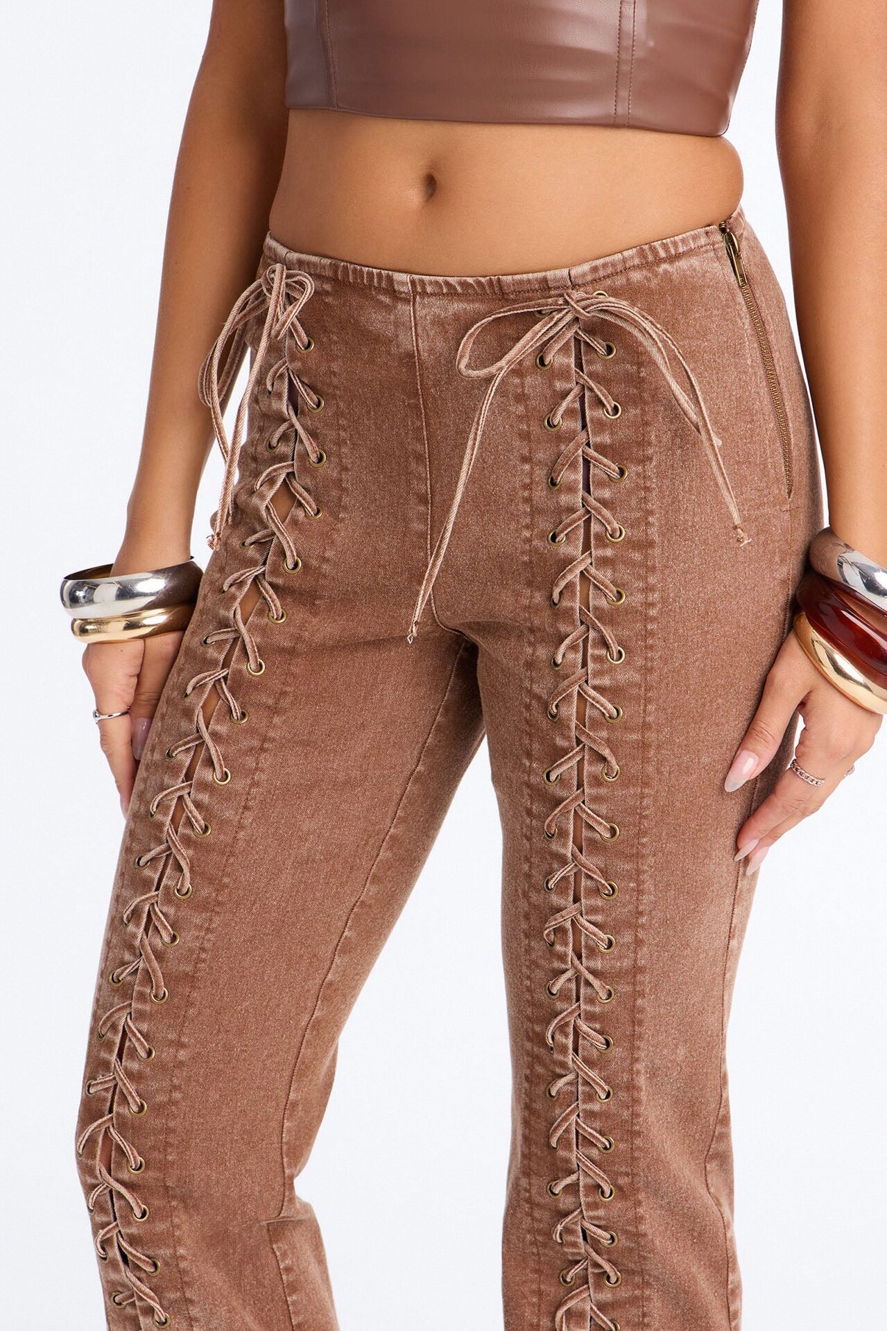 Iconic Moments Lace Up Skinny Straight Pant - Brown