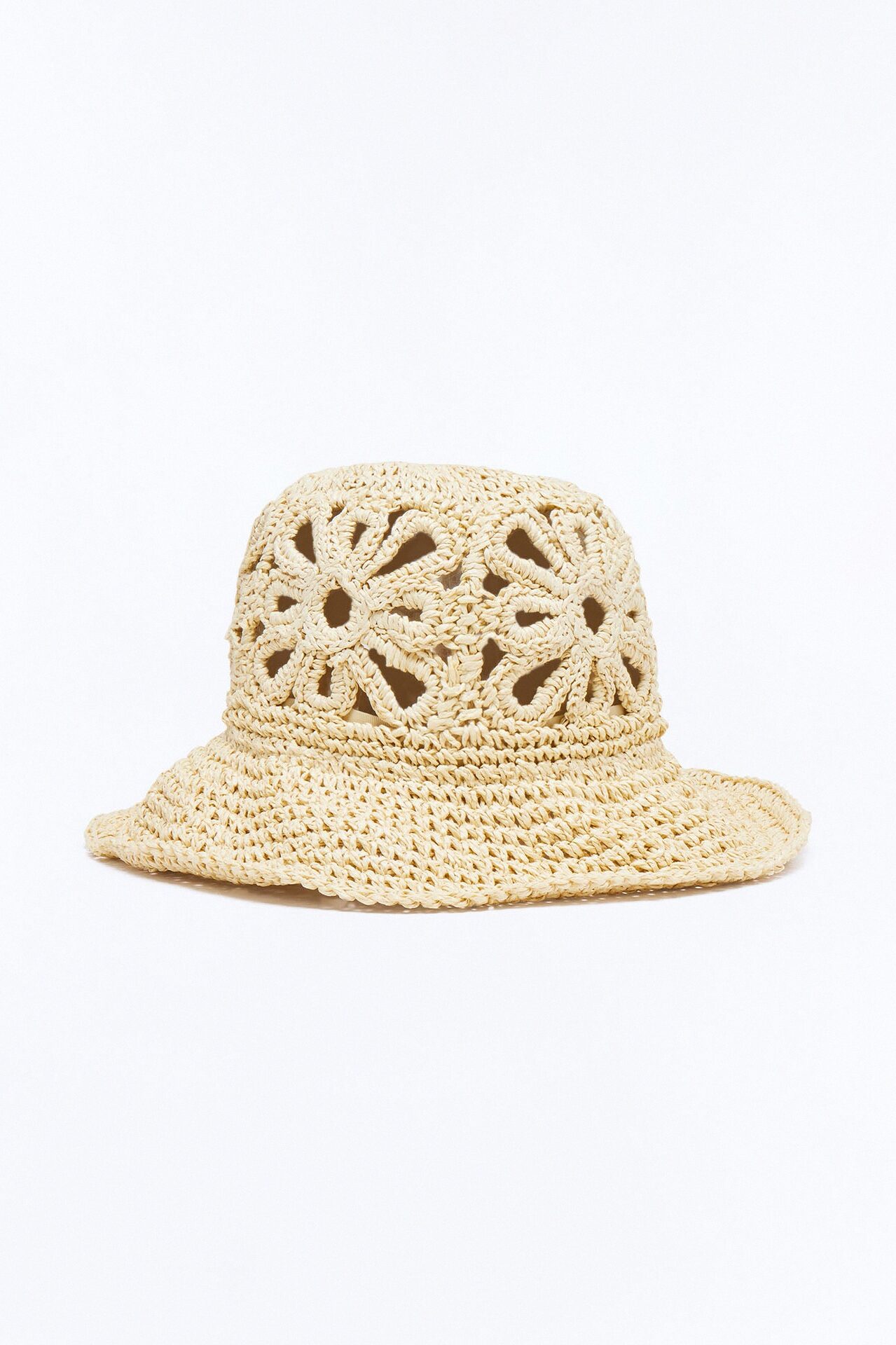 Flower Crown Crochet Straw Bucket - Natural