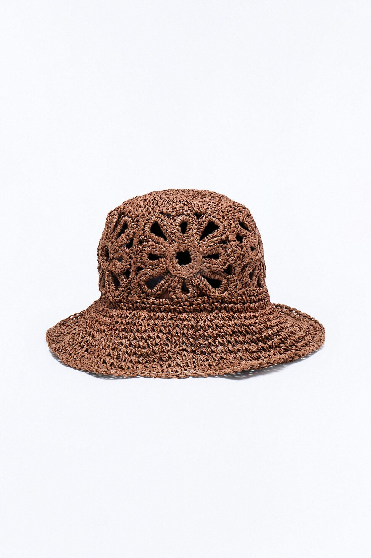 Flower Crown Crochet Straw Bucket - Brown