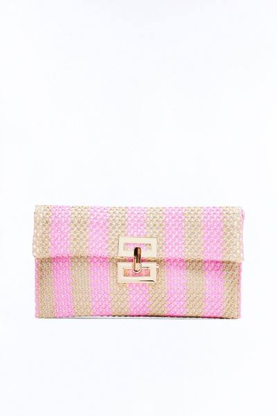 Elodie Straw Clutch - Pink/combo