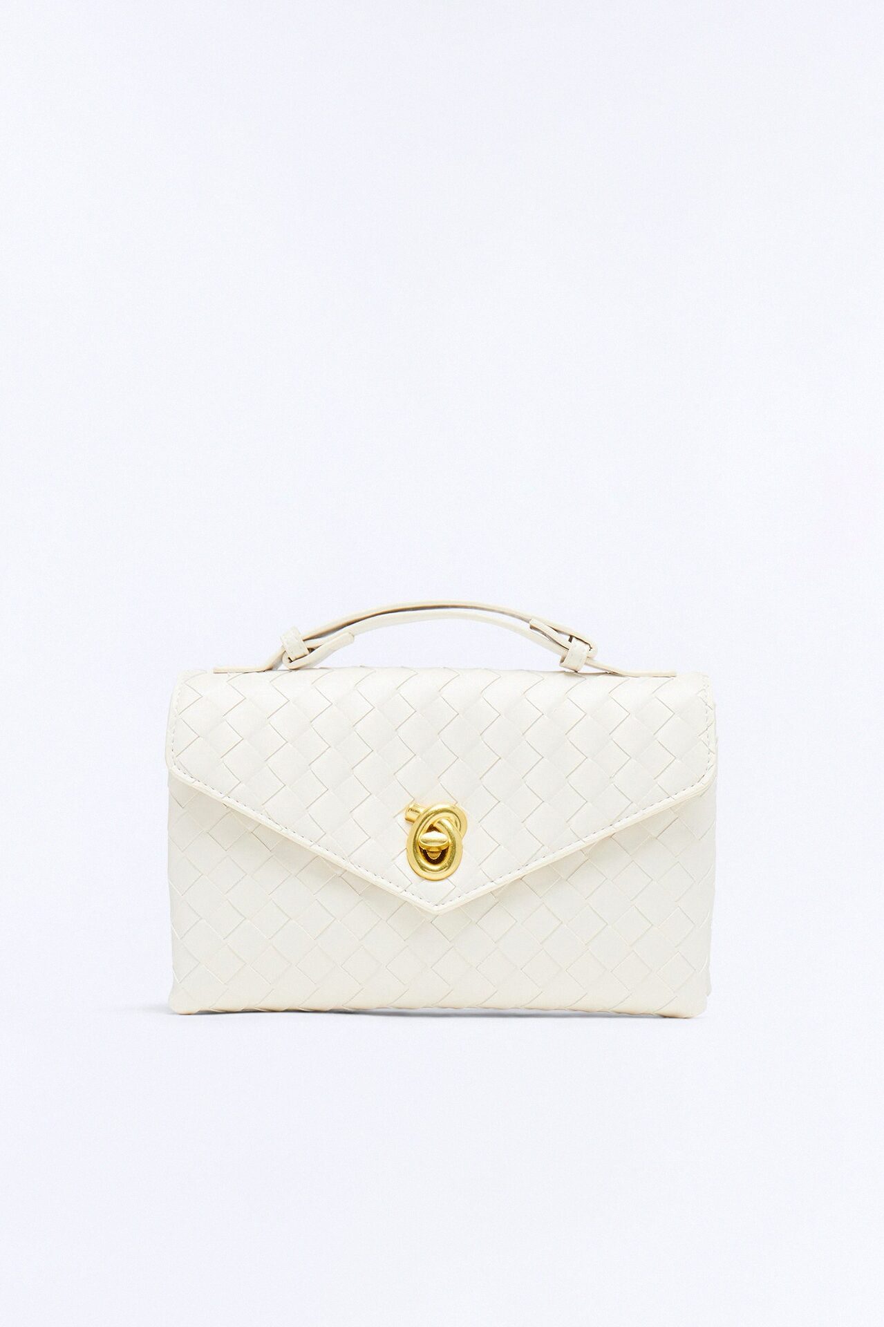 In The Statement Woven Faux Leather Clutch - Ivory