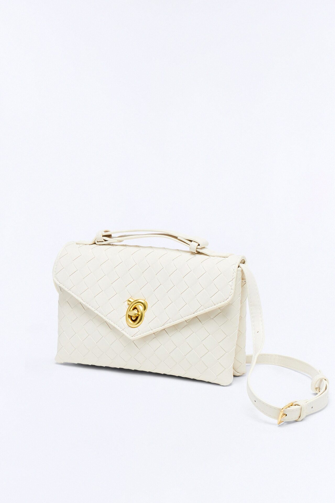 In The Statement Woven Faux Leather Clutch - Ivory