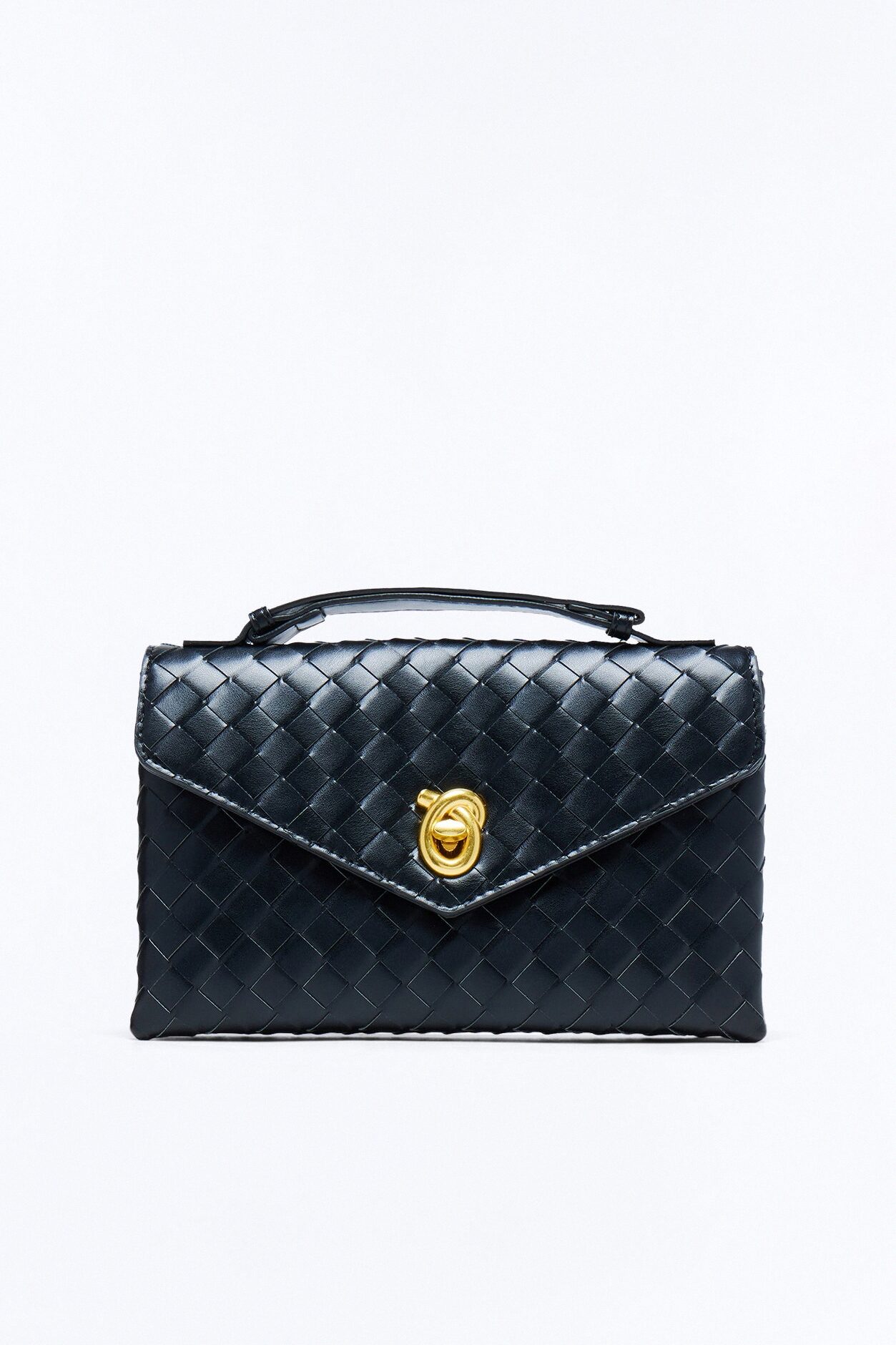 In The Statement Woven Faux Leather Clutch - Black