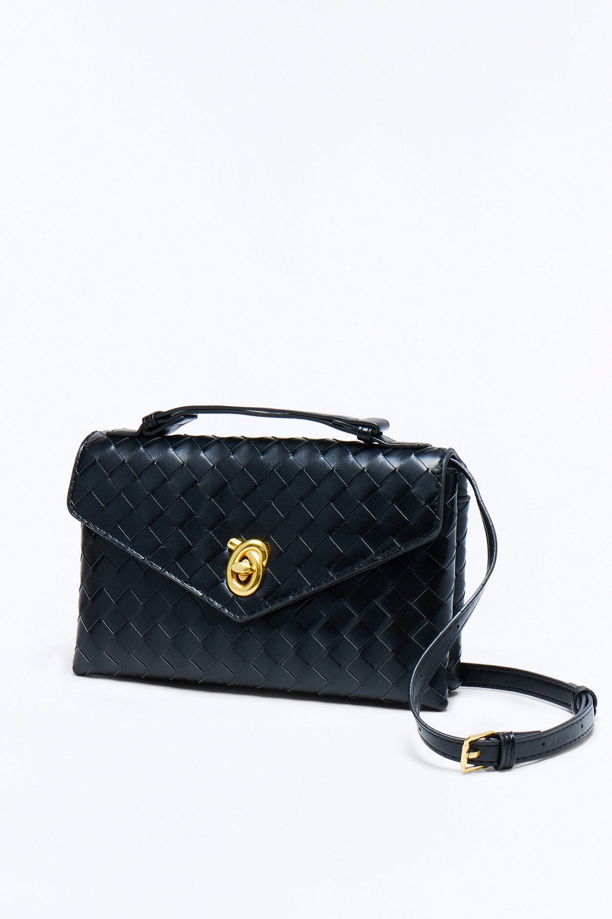 In The Statement Woven Faux Leather Clutch - Black