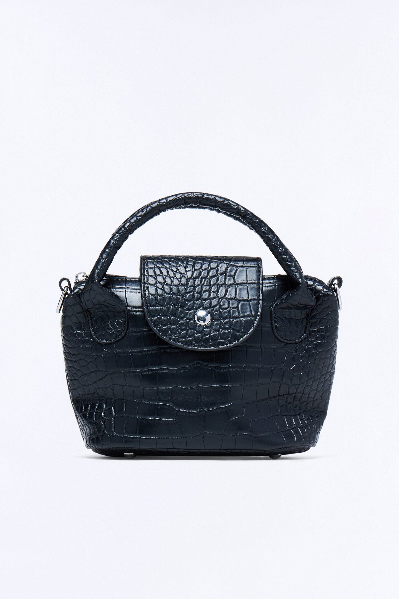 Viper Bite Faux Leather Satchel Handbag - Black