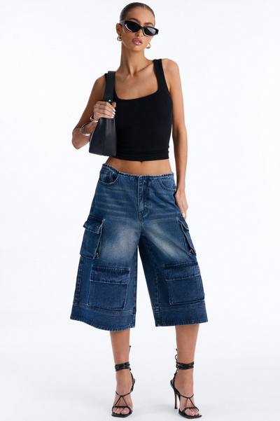 Night Shift Cargo Denim Jorts - Dark Wash