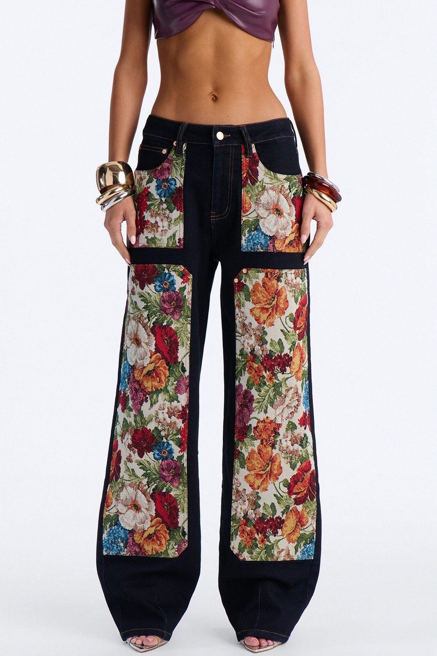 Heirloom Bloom Tapestry Utility Straight Leg Jeans - Denim