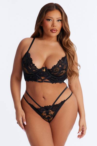 Can't Get Enough 2 Piece Lace Bra And Panty Set - Black