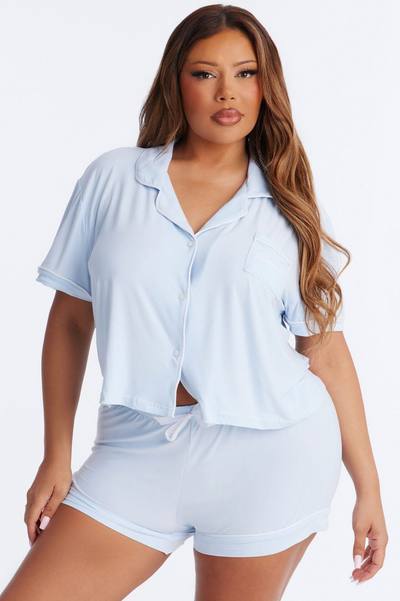 My Bridesmaid Notch Collar PJ Short Set - Light Blue