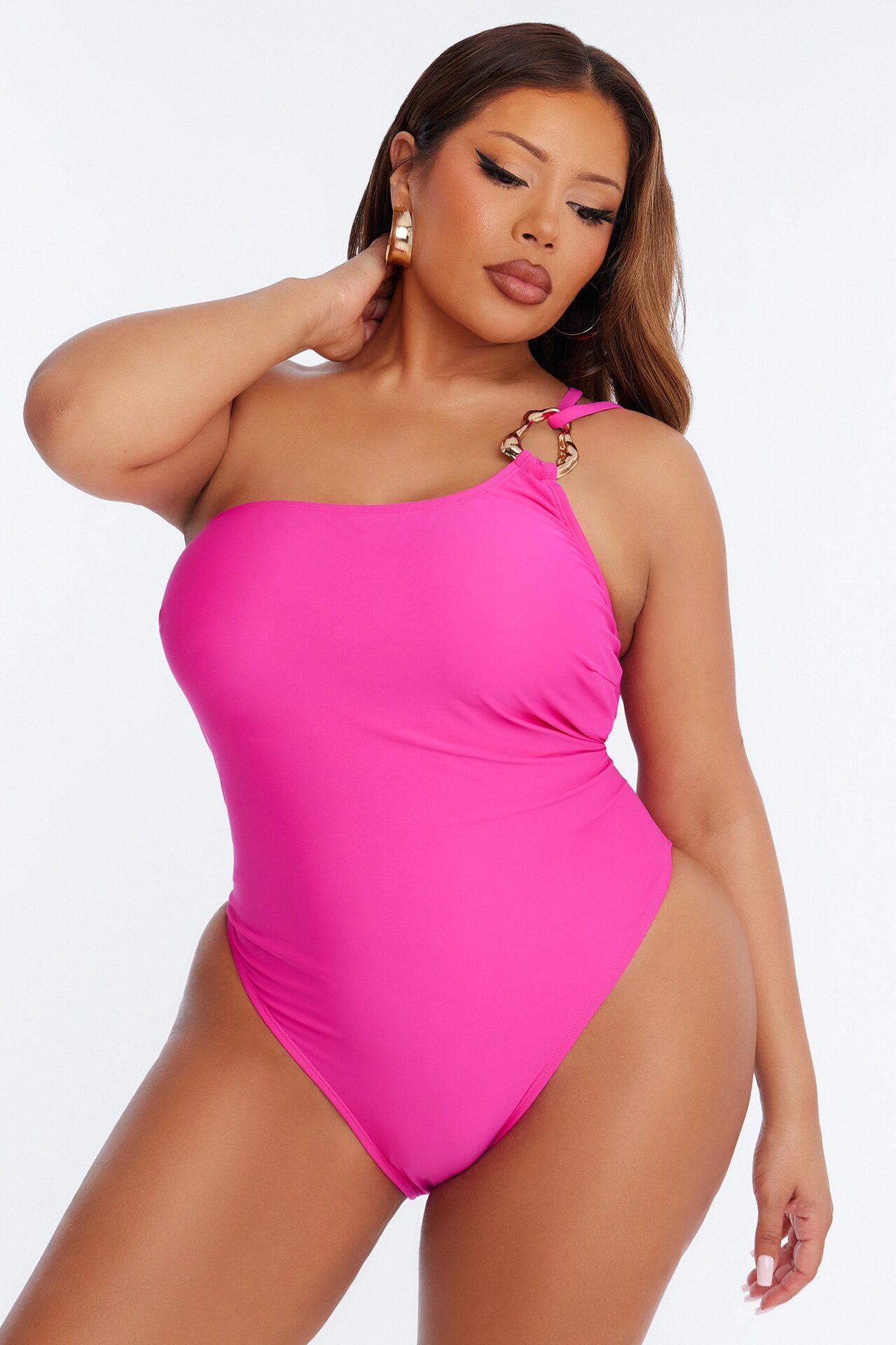 Amira One Shoulder 1 Piece Swimsuit - Fuchsia
