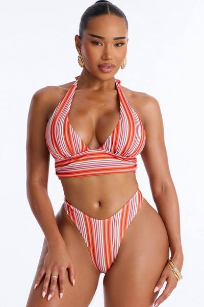 Marlene Striped 2 Piece Halter Bikini Set - Multi Color