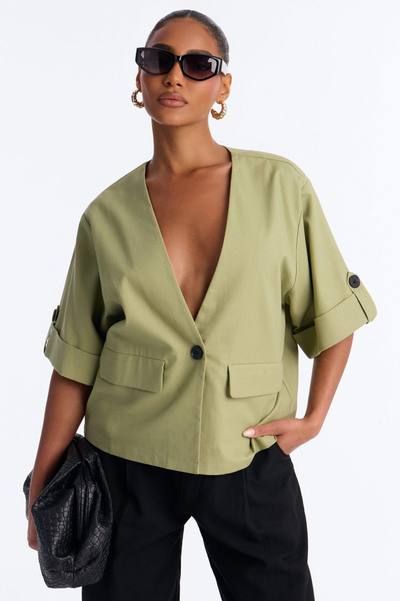 Ready When You Are Cuffed Linen Top - Olive