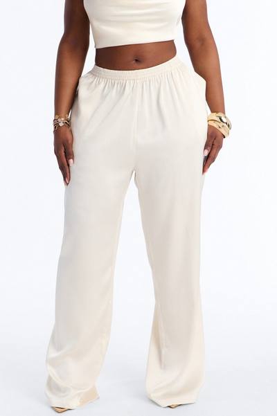 Teagan Low Rise Satin Wide Leg Pant 33″ - Ivory