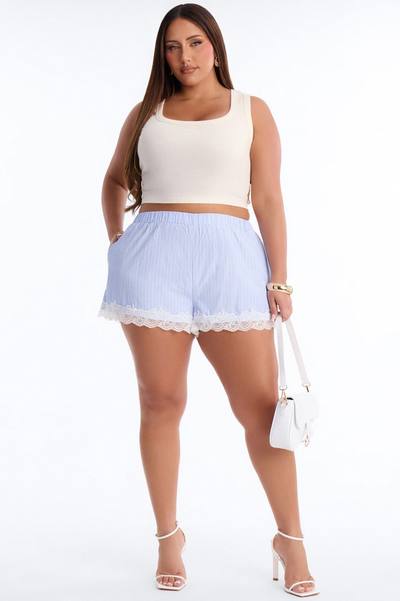 Danni Pinstripe Lace Trim Micro Boxer Short - Blue/combo
